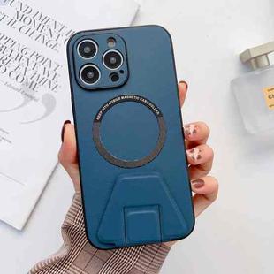 For iPhone 14 Pro Max MagSafe Magnetic Holder Leather Fine Hole Phone Case(Blue)