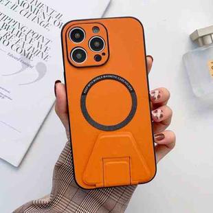 For iPhone 14 Plus MagSafe Magnetic Holder Leather Fine Hole Phone Case(Orange)