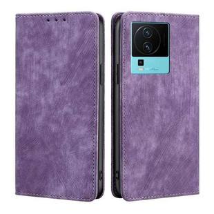 For vivo iQOO Neo7 RFID Anti-theft Brush Magnetic Leather Phone Case(Purple)