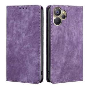 For Realme 9i 5G Global/10 5G RFID Anti-theft Brush Magnetic Leather Phone Case(Purple)
