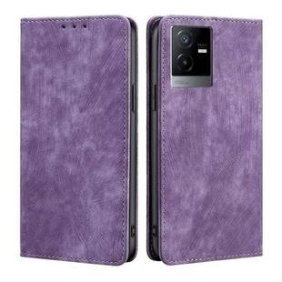 For vivo T2x 5G/Y73t/iQOO Z6x RFID Anti-theft Brush Magnetic Leather Phone Case(Purple)