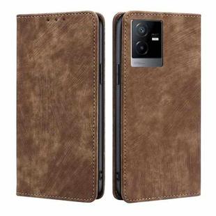For vivo T2x 5G/Y73t/iQOO Z6x RFID Anti-theft Brush Magnetic Leather Phone Case(Brown)