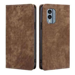 For Nokia X30 5G RFID Anti-theft Brush Magnetic Leather Phone Case(Brown)