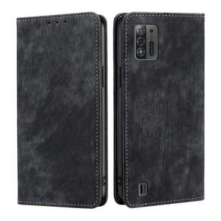 For ZTE Blade A52 Lite RFID Anti-theft Brush Magnetic Leather Phone Case(Black)