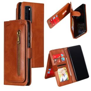 For Huawei P40 Nine Card Zipper Bag Horizontal Flip Leather Case With Holder & Card Slots & Photo Frame & Wallet(Brown)