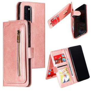 For Huawei P40 Nine Card Zipper Bag Horizontal Flip Leather Case With Holder & Card Slots & Photo Frame & Wallet(Rose Gold)