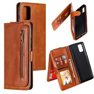 For Galaxy A51 Nine Card Zipper Bag Horizontal Flip Leather Case With Holder & Card Slots & Photo Frame & Wallet(Brown)