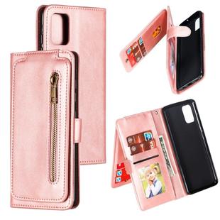 For Galaxy A51 Nine Card Zipper Bag Horizontal Flip Leather Case With Holder & Card Slots & Photo Frame & Wallet(Rose Gold)