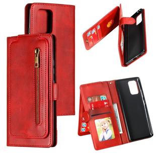 For Galaxy A91 Nine Card Zipper Bag Horizontal Flip Leather Case With Holder & Card Slots & Photo Frame & Wallet(Red)