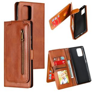 For Galaxy A91 Nine Card Zipper Bag Horizontal Flip Leather Case With Holder & Card Slots & Photo Frame & Wallet(Brown)