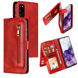 For Galaxy S20 Nine Card Zipper Bag Horizontal Flip Leather Case With Holder & Card Slots & Photo Frame & Wallet(Red)