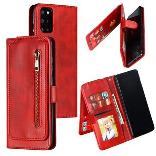 For Galaxy S20+ Nine Card Zipper Bag Horizontal Flip Leather Case With Holder & Card Slots & Photo Frame & Wallet(Red)