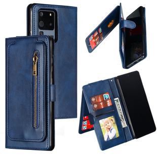 For Galaxy S20 Ultra Nine Card Zipper Bag Horizontal Flip Leather Case With Holder & Card Slots & Photo Frame & Wallet(Blue)