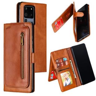 For Galaxy S20 Ultra Nine Card Zipper Bag Horizontal Flip Leather Case With Holder & Card Slots & Photo Frame & Wallet(Brown)