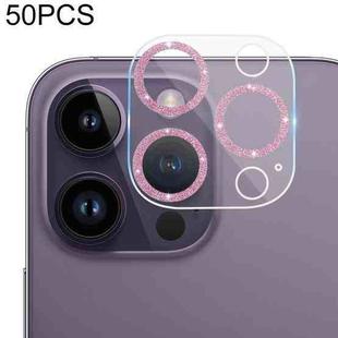 For iPhone 14 Pro Max / 14 Pro 50pcs Tempered Glass Glitter CD Texture Back Camera Film(Pink)