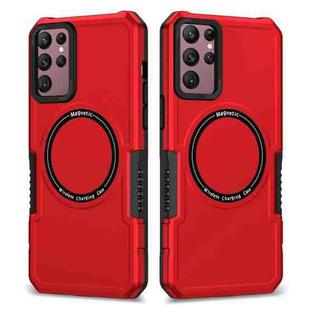 For Samsung Galaxy S22 Ultra 5G MagSafe Shockproof Armor Phone Case(Red)