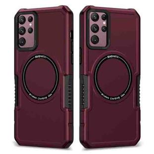 For Samsung Galaxy S22 Ultra 5G MagSafe Shockproof Armor Phone Case(Wine Red)