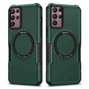 For Samsung Galaxy S22 Ultra 5G MagSafe Shockproof Armor Phone Case(Dark Green)