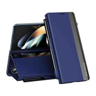 For Samsung Galaxy Z Fold4 Shockproof Full Coverage Leather Phone Case with Pen Slot(Blue)
