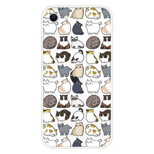 For iPhone SE 2022 / SE 2020 Shockproof Painted Transparent TPU Protective Case(MIni Cats)