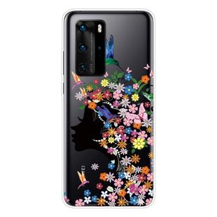 For Huawei P40 Shockproof Painted Transparent TPU Protective Case(Flower Girl)