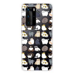 For Huawei P40 Shockproof Painted Transparent TPU Protective Case(MIni Cats)