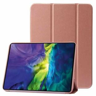 For iPad 10th Gen 10.9 2022 Three-folding Holder Honeycomb Silicone + PU Smart Leather Tablet Case(Rose Gold)