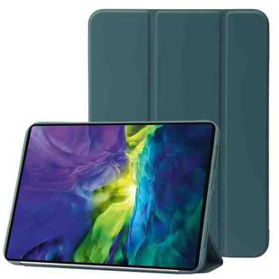 For iPad 10th Gen 10.9 2022 Three-folding Holder Honeycomb Silicone + PU Smart Leather Tablet Case(Dark Green)