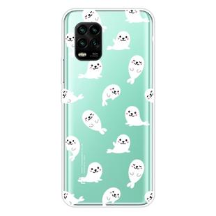 For Xiaomi Mi 10 Lite 5G Shockproof Painted Transparent TPU Protective Case(White Sea Lion)