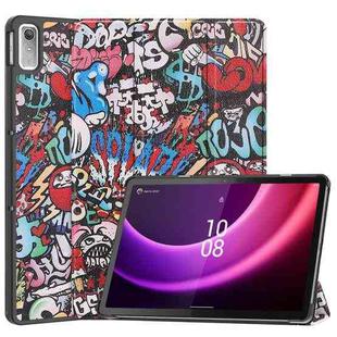 For Lenovo Tab P11 Gen 2 Custer Painted 3-Fold Holder Leather Smart Tablet Case(Graffiti)