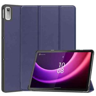 For Lenovo Tab P11 Gen 2 Custer Pure Color 3-Fold Holder Leather Smart Tablet Case(Dark Blue)