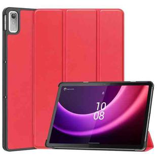 For Lenovo Tab P11 Gen 2 Custer Pure Color 3-Fold Holder Leather Smart Tablet Case(Red)