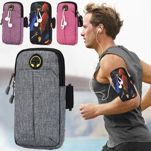 Universal 6.2 inch or Under Phone Zipper Double Bag Multi-functional Sport Arm Case with Earphone Hole(Gray)