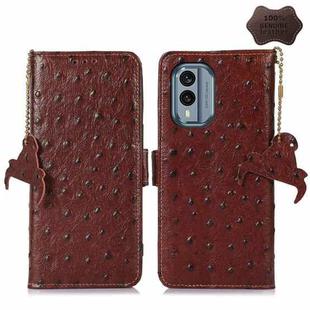 For Nokia X30 5G Ostrich Pattern Genuine Leather RFID Phone Case(Coffee)
