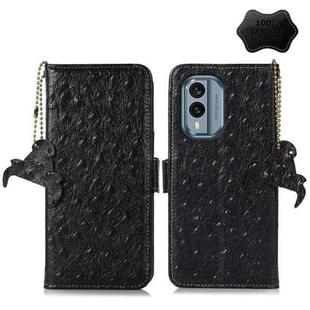 For Nokia X30 5G Ostrich Pattern Genuine Leather RFID Phone Case(Black)