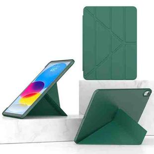 For iPad 10th Gen 10.9 2022 Multi-folding TPU Leather Smart Tablet Case(Dark Green)