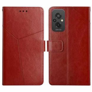 For Xiaomi Redmi 11 Prime 4G HT01 Y-shaped Pattern Flip Leather Phone Case(Brown)