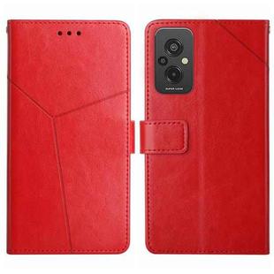 For Xiaomi Redmi 11 Prime 4G HT01 Y-shaped Pattern Flip Leather Phone Case(Red)