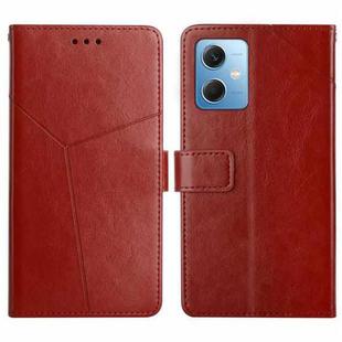 For Xiaomi Redmi Note 12 China HT01 Y-shaped Pattern Flip Leather Phone Case(Brown)