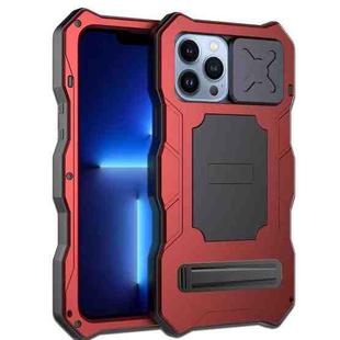 For iPhone 14 Pro Max Life Waterproof Camshield Tri-poof Metal Phone Case with Holder(Red)