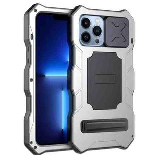 For iPhone 14 Pro Max Life Waterproof Camshield Tri-poof Metal Phone Case with Holder(Silver)