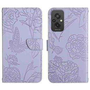 For Xiaomi Redmi 11 Prime 4G HT03 Skin Feel Butterfly Embossed Flip Leather Phone Case(Purple)