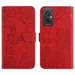 For Xiaomi Redmi 11 Prime 4G HT03 Skin Feel Butterfly Embossed Flip Leather Phone Case(Red)