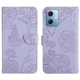 For Xiaomi Redmi Note 12 China HT03 Skin Feel Butterfly Embossed Flip Leather Phone Case(Purple)