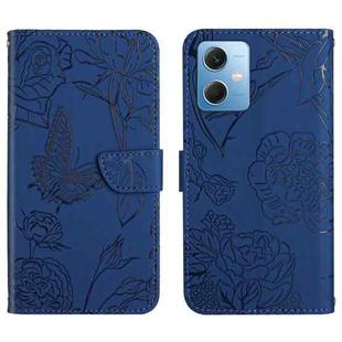 For Xiaomi Redmi Note 12 China HT03 Skin Feel Butterfly Embossed Flip Leather Phone Case(Blue)