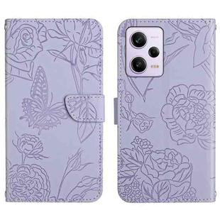 For Xiaomi Redmi Note 12 Pro 5G China HT03 Skin Feel Butterfly Embossed Flip Leather Phone Case(Purple)