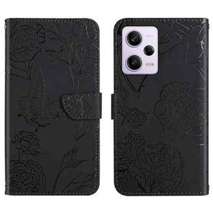 For Xiaomi Redmi Note 12 Pro 5G China HT03 Skin Feel Butterfly Embossed Flip Leather Phone Case(Black)
