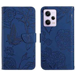 For Xiaomi Redmi Note 12 Pro 5G China HT03 Skin Feel Butterfly Embossed Flip Leather Phone Case(Blue)