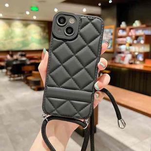 For iPhone 14 Pro Max Rhombic Texture Lanyard Phone Case(Black)