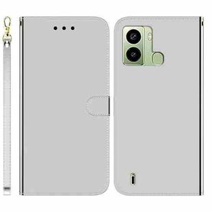 For Tecno Pop 6 Fingerprint Imitated Mirror Surface Flip Leather Phone Case(Silver)